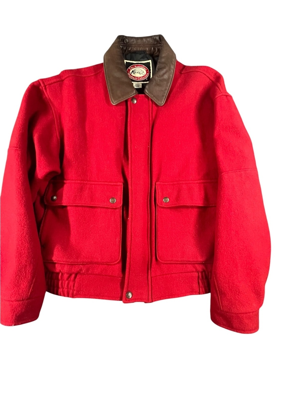 Vintage Australian Outback Red Wool Leather Collar Bomber Jacket M - Picture 2 of 8